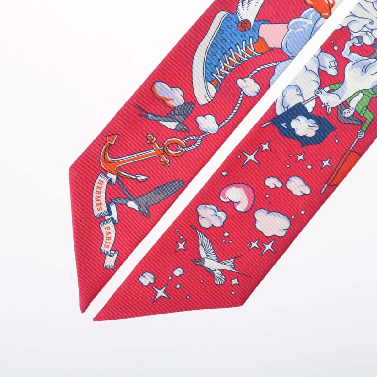 Pre-Owned HERMES Twilly SUR MON NUAGE Pink/Multicolor 063900S Women's 100% Silk Scarf Muffler (Good)