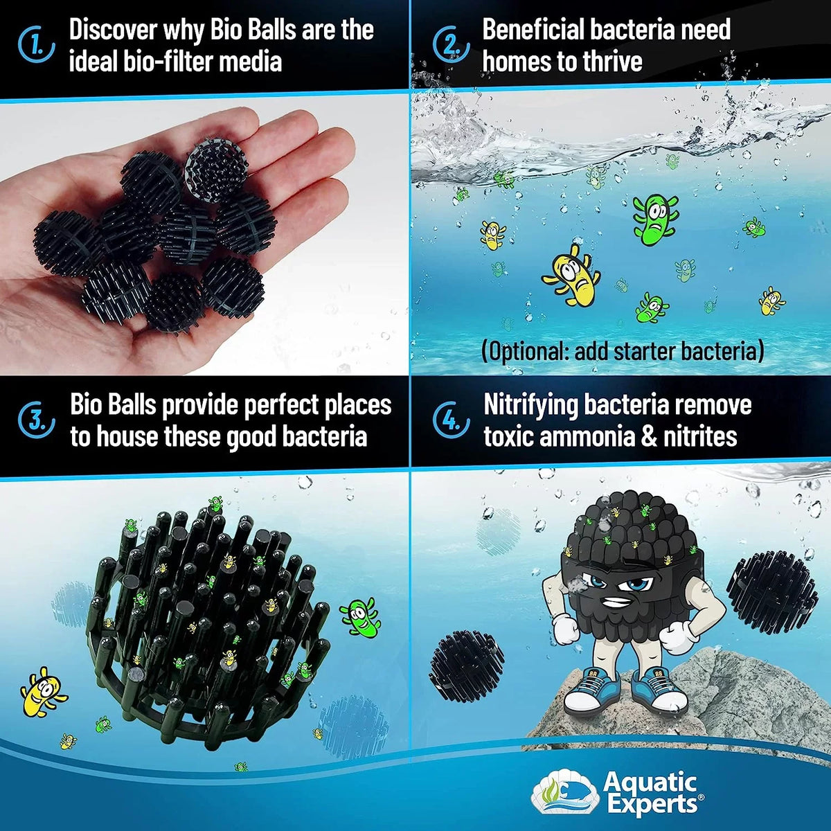 Aquatic Experts - 3000 Count 1" Bio Balls with 14"x20"-4 Pack Mesh Bags