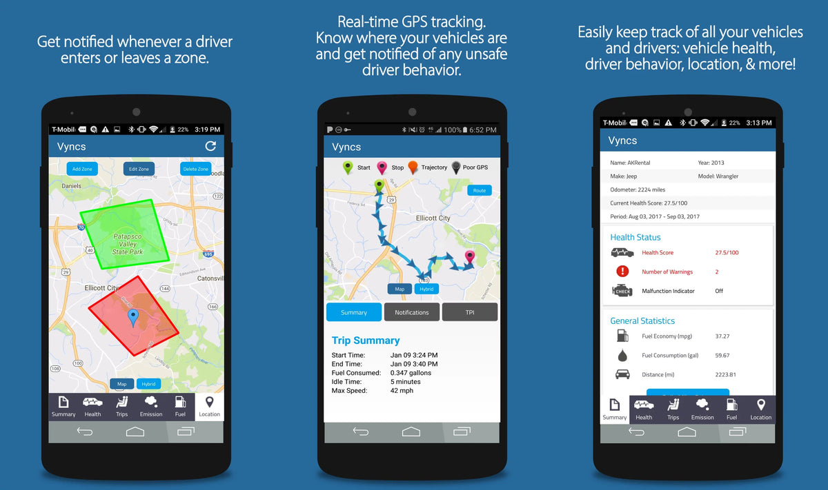 Vyncs Fleet: GPS Tracker No Monthly Fee, 4G LTE OBD, Real Time Fleet Car/Truck Tracking, SIM, Free 1 Year Data Plan, Trips, Vehicle Diagnostics, Driver Safety Alerts, Fuel Report, Emission Report