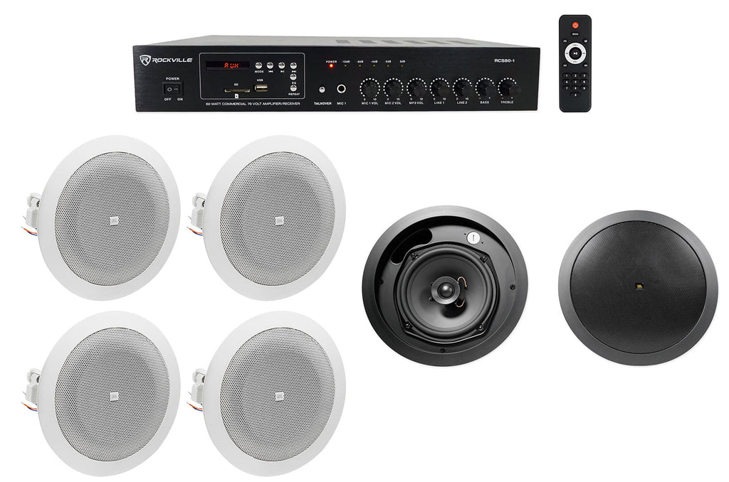JBL Black 6.5" Front of House+(4) 4" Background Speakers+Amp Restaurant/Bar/Cafe