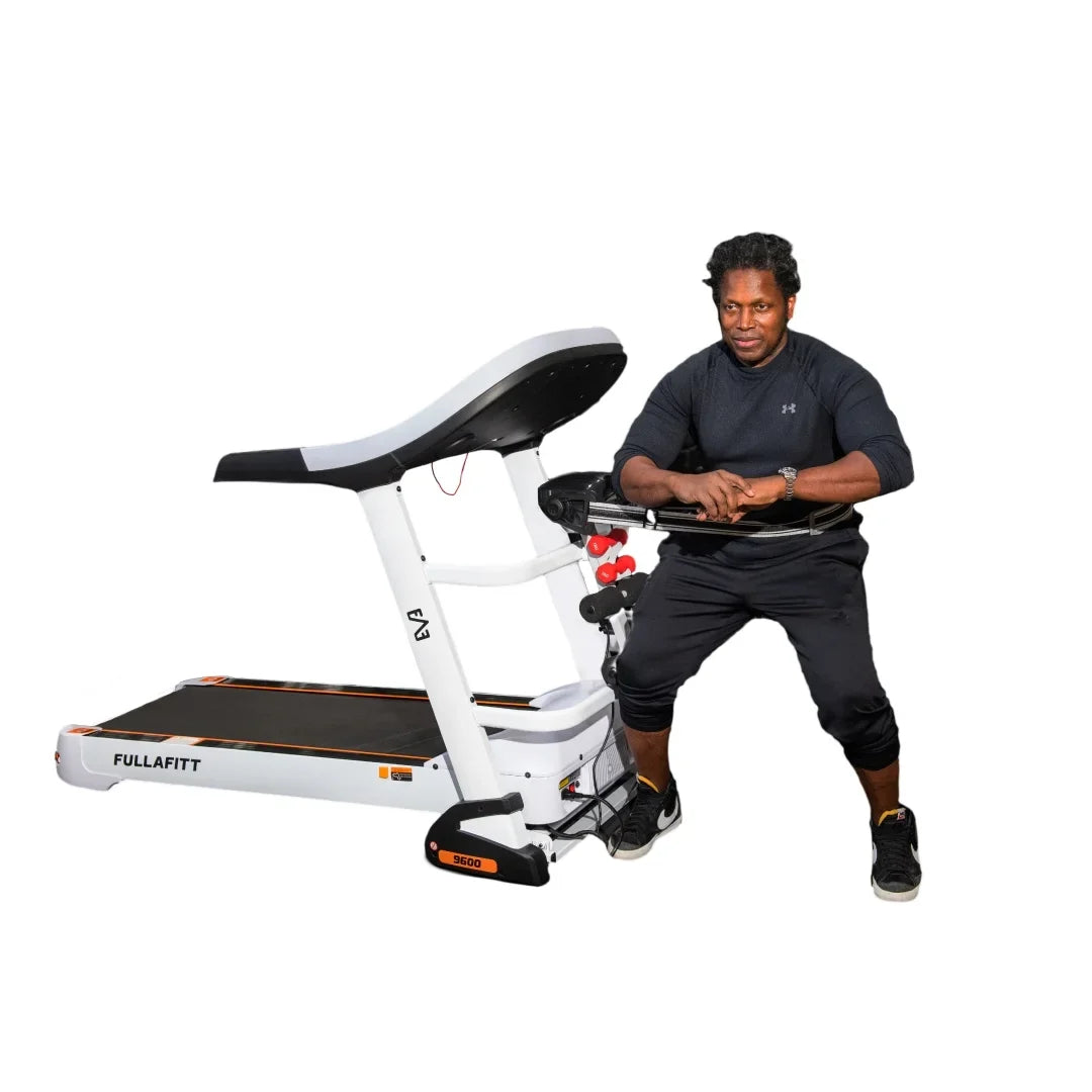 World Best Folding Treadmill by FULLAFITT, 4.5HP, Massage Belt, Wide LED Monitor, Bluetooth, Speakers, Preset Programs, Pulse Grip, Pressure Free Running Board