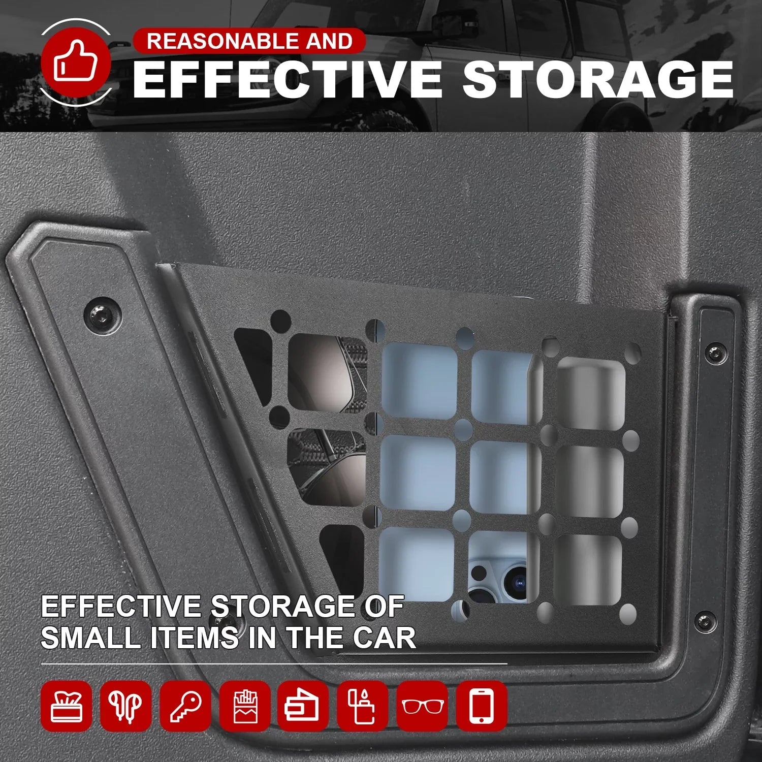MFC 2Pcs Rear Door Storage Pocket Side Organizer Box Fitting with for Ford Bronco Accessories