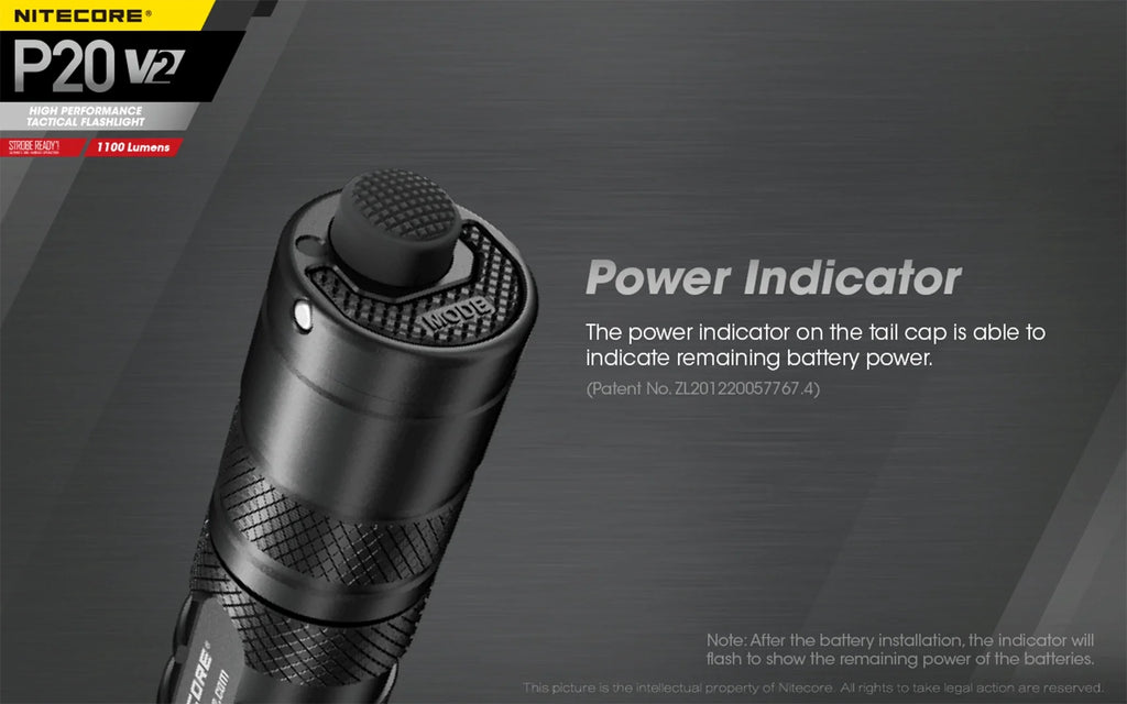 Combo: Nitecore P20 V2 Tactical LED Flashlight - CREE XP-L2 V6 - 1100 Lumens w/NL183 Battery, UI1 Charger +Free Eco-Sensa USB Cord