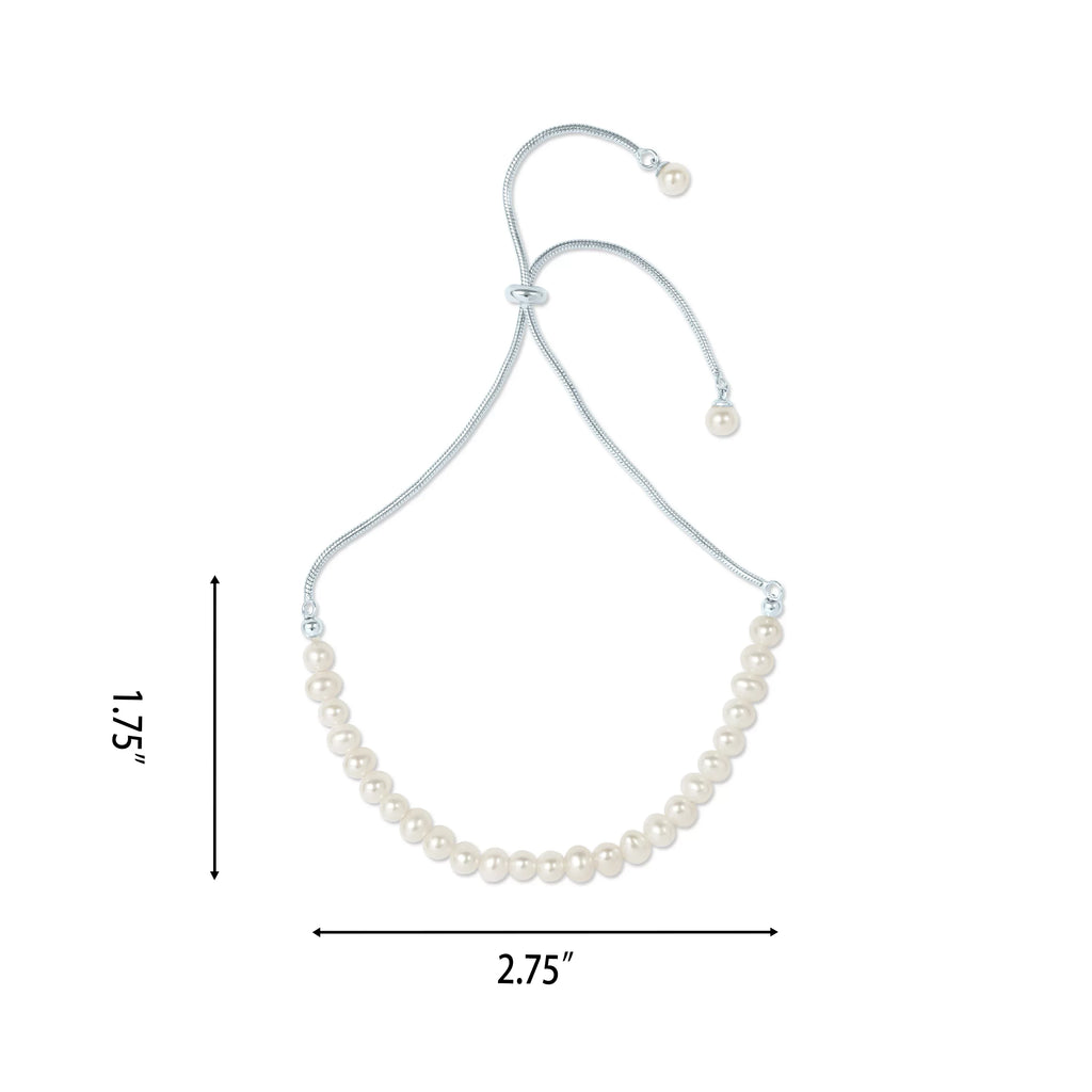 Gemistry White Cultured Freshwater Pearl Adjustable Slider Bracelet in 925 Sterling Silver for Women