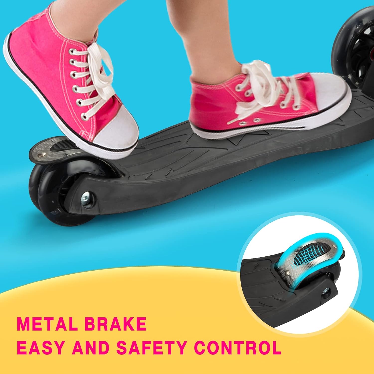 Kick Scooter Collapsible Portable Kids Push Scooter with 4 Adjustable Height, AEBC-9 Bearing, 3 Light Up Wheels for Boys Girls Toddlers from 3 to 12 Years Old(Black)