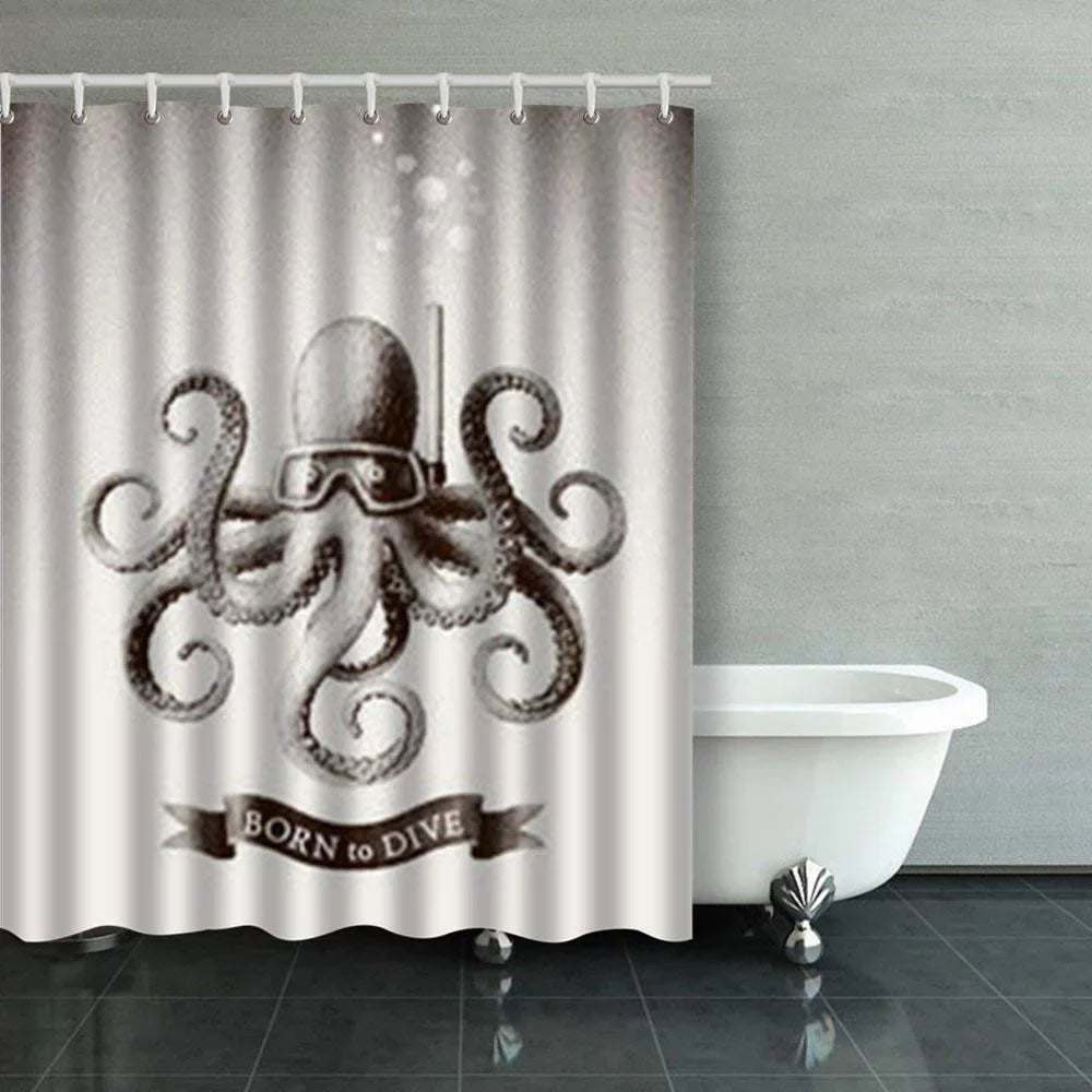 BPBOP Octopus Wearing Mask Diving Under Water Vintage Scuba Shower Curtains Bathroom Curtain 60x72 Inch