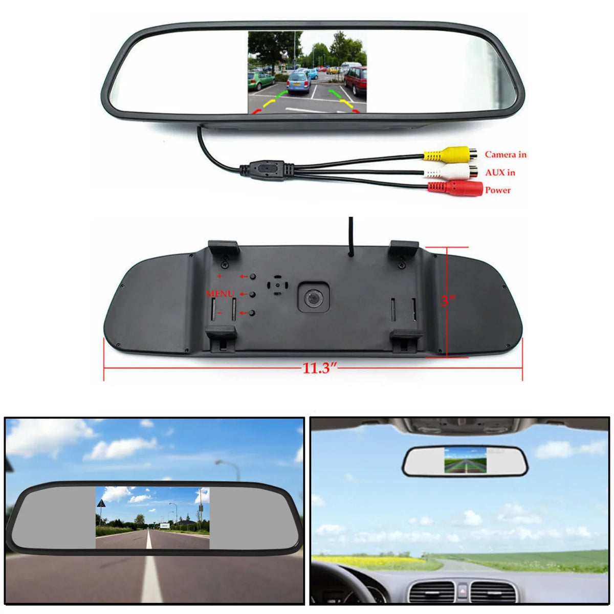 Mad Hornets 4.3" Mirror Car Monitor TFT LCD NTSC PAL Night Vision Parking Assist 4.3inch