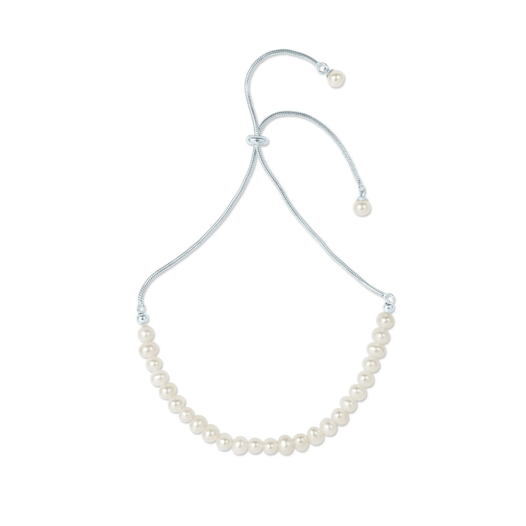 Gemistry White Cultured Freshwater Pearl Adjustable Slider Bracelet in 925 Sterling Silver for Women