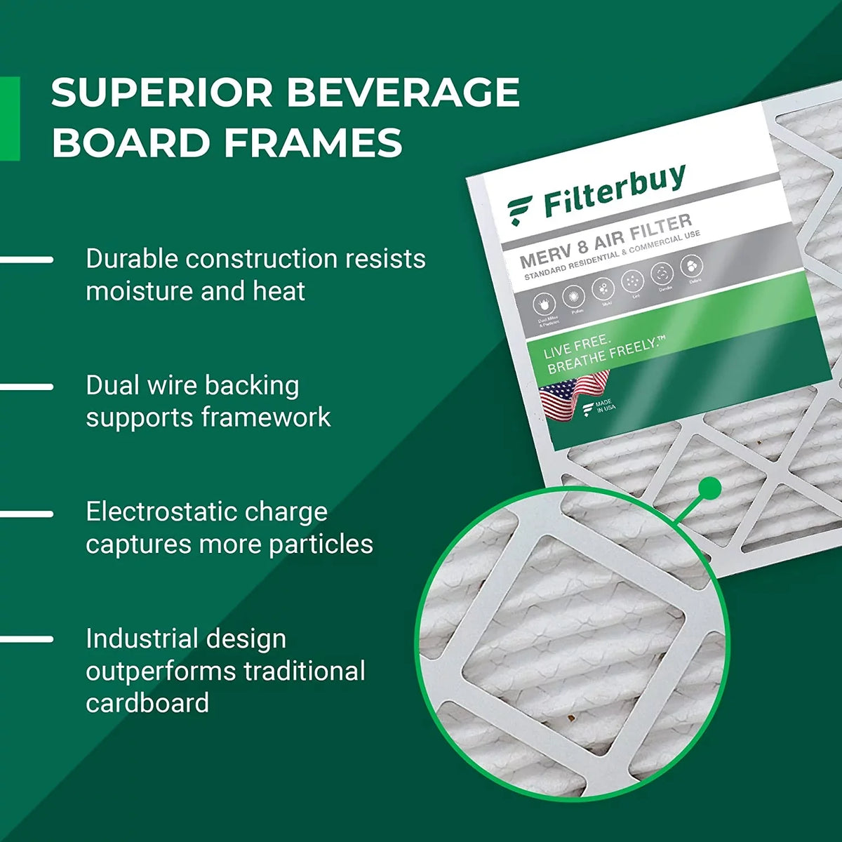 Filterbuy 16.5x21x1 MERV 8 Pleated HVAC AC Furnace Air Filters (2-Pack)