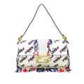 Pre-Owned Authenticated Fendi Fila Mania Beaded Baguette Calf Leather White Shoulder Bag Unisex (Good)