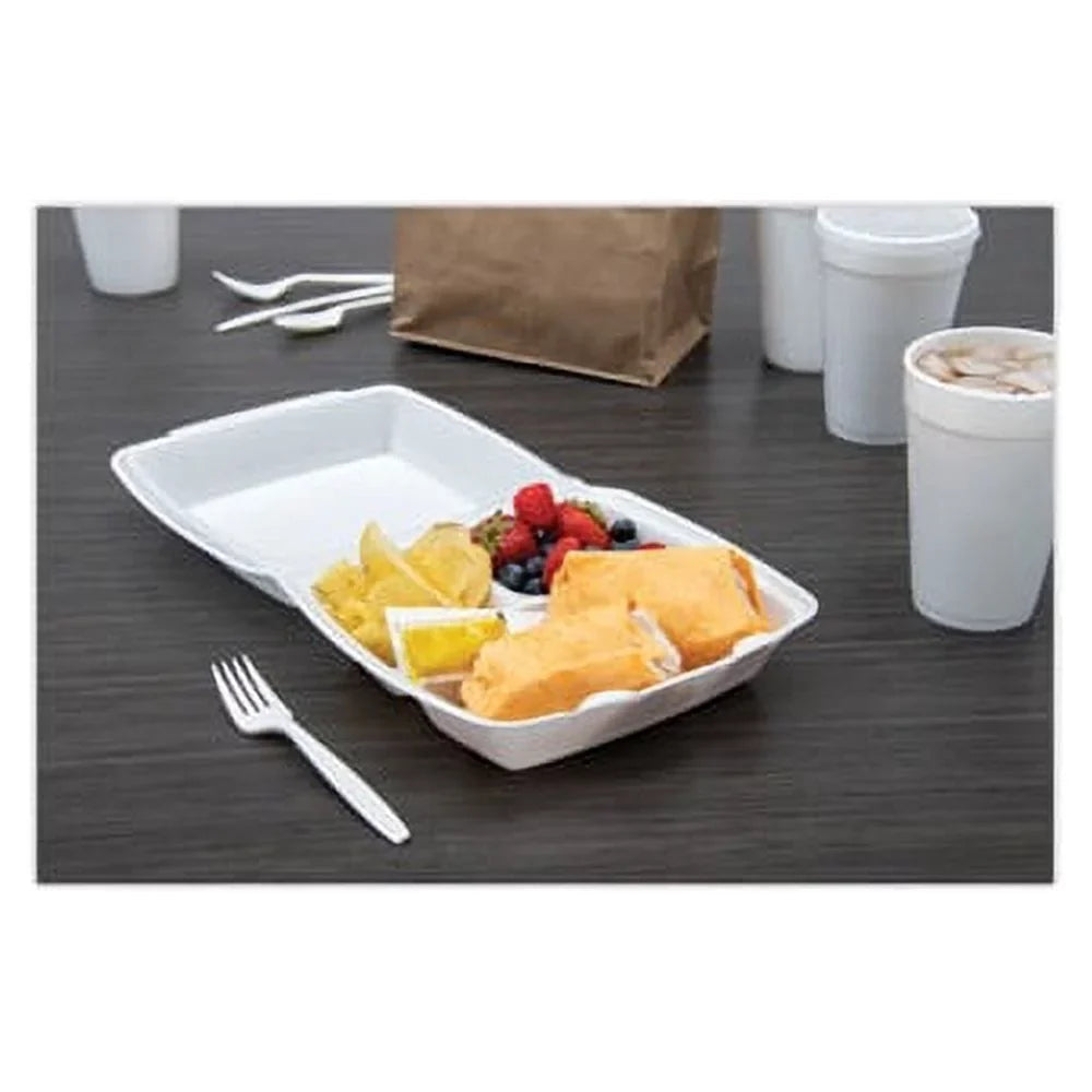 Dart 3-comprtmt Large Foam Closing Carryout Trays
