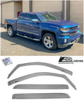 Extreme Online Store Fits ALL 2014-2018 Chevrolet Silverado 1500 Crew Cab Models | EOS Visors IN-CHANNEL Style SMOKE TINTED Side Vents Window Deflectors Rain Guards
