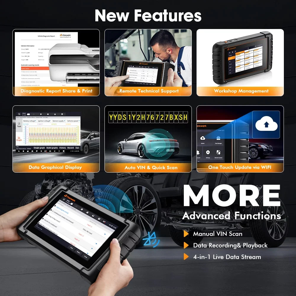 Foxwell NT809BT Advanced Bluetooth Car Scanner Bi-directional Control Active Test Automotive Scanner 30 Maintenance Services OBD2 Scanner Auto Analyzer Code Reader Automotive Diagnostic Scan Tool OBDI