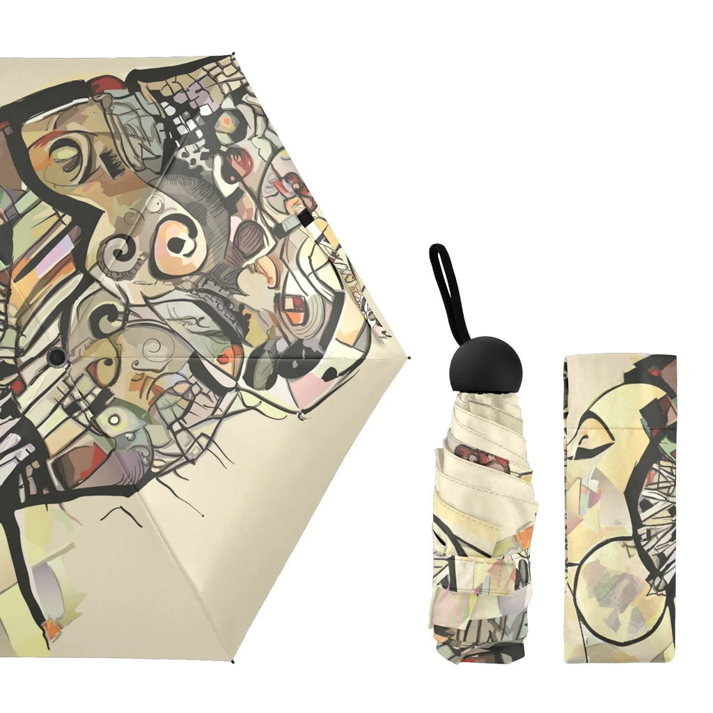 JSTEL Portrait Of Cute African Woman With Hat Folding Umbrella for Rain Sun Travel Mini Lightweight Compact Umbrellas