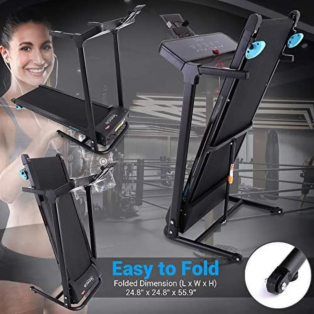 SereneLife Smart Digital Folding Treadmill - Electric Foldable Exercise Fitness Machine, Black