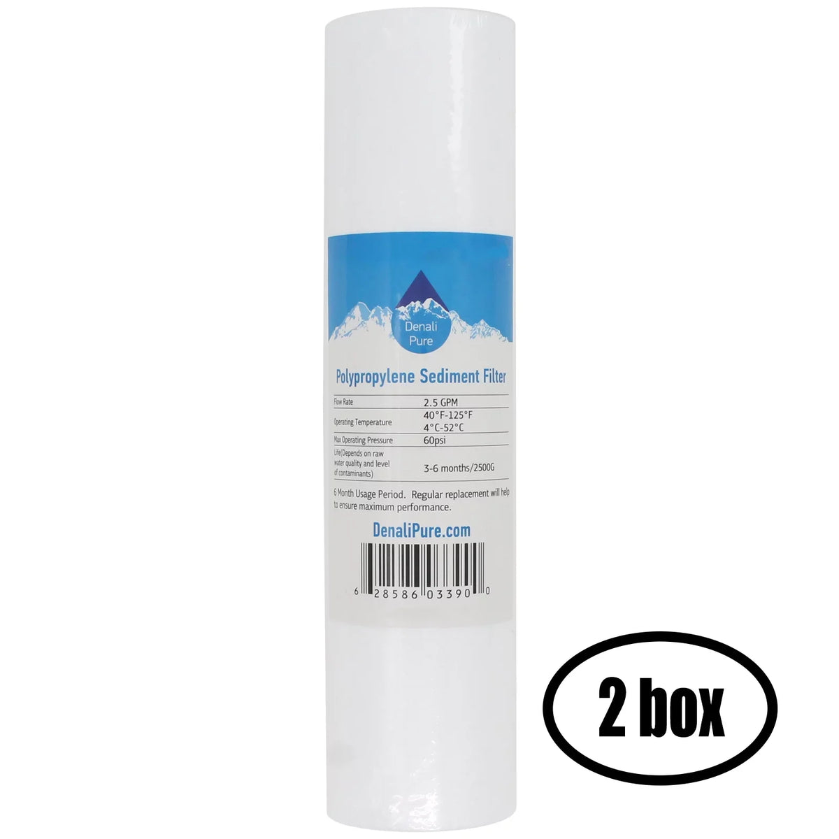 2 Boxes of Replacement for Expres Water RO5MXCG Polypropylene Sediment Filter - Universal 10-inch 5-Micron Cartridge for Express Water RO5MXCG - 5 Stage Reverse Osmosis System - Denali Pure Brand