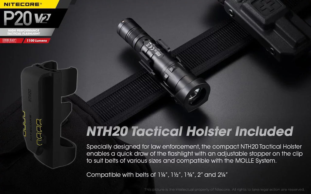 Combo: Nitecore P20 V2 Tactical LED Flashlight - CREE XP-L2 V6 - 1100 Lumens w/NL183 Battery, UI1 Charger +Free Eco-Sensa USB Cord