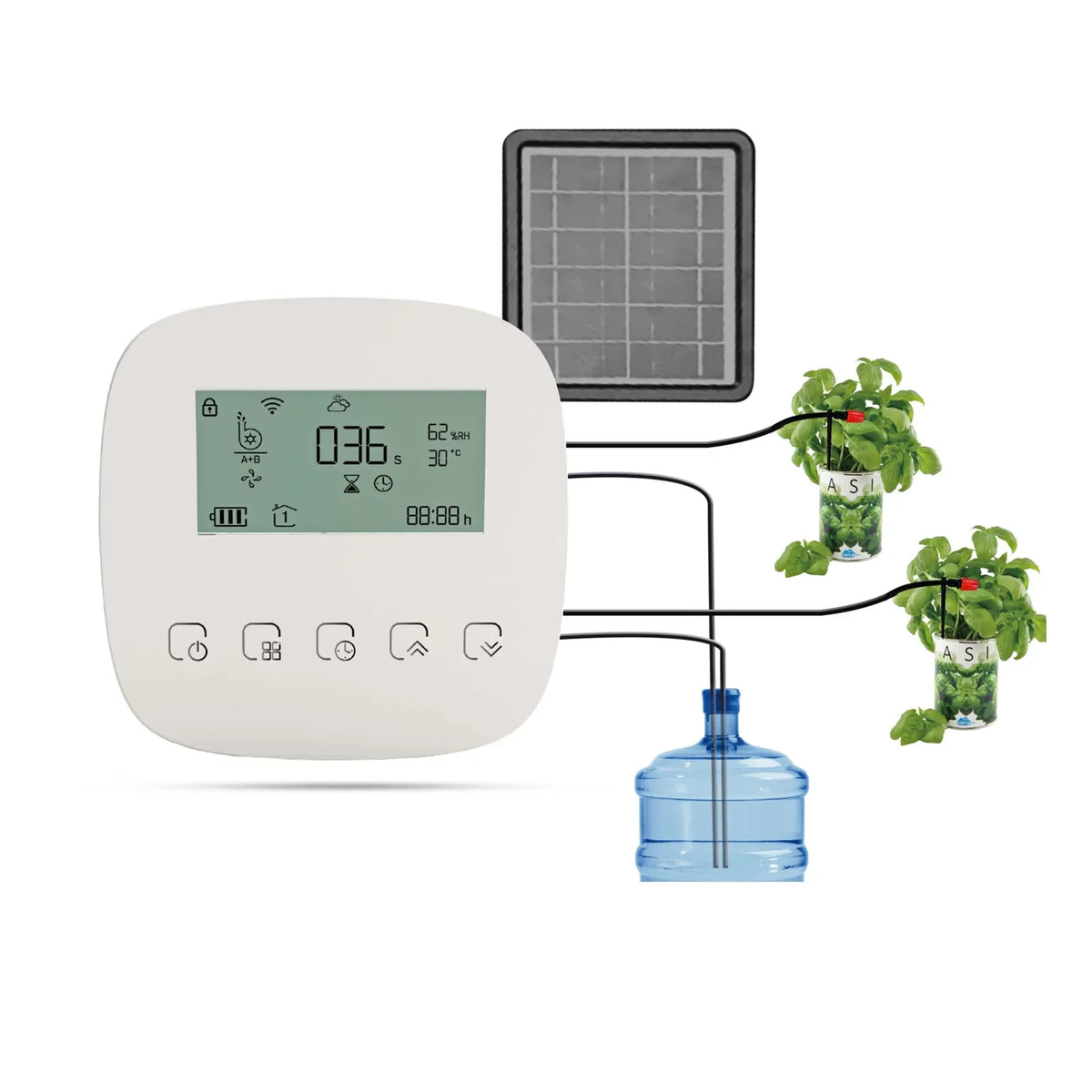 Arealer Automatic Watering System Smart Watering Device Dual Pump System WiFi/ Voice/ Manual Control Programmable Watering Time Built-in Battery Solar Panel/ USB Charging Fitting with Home for