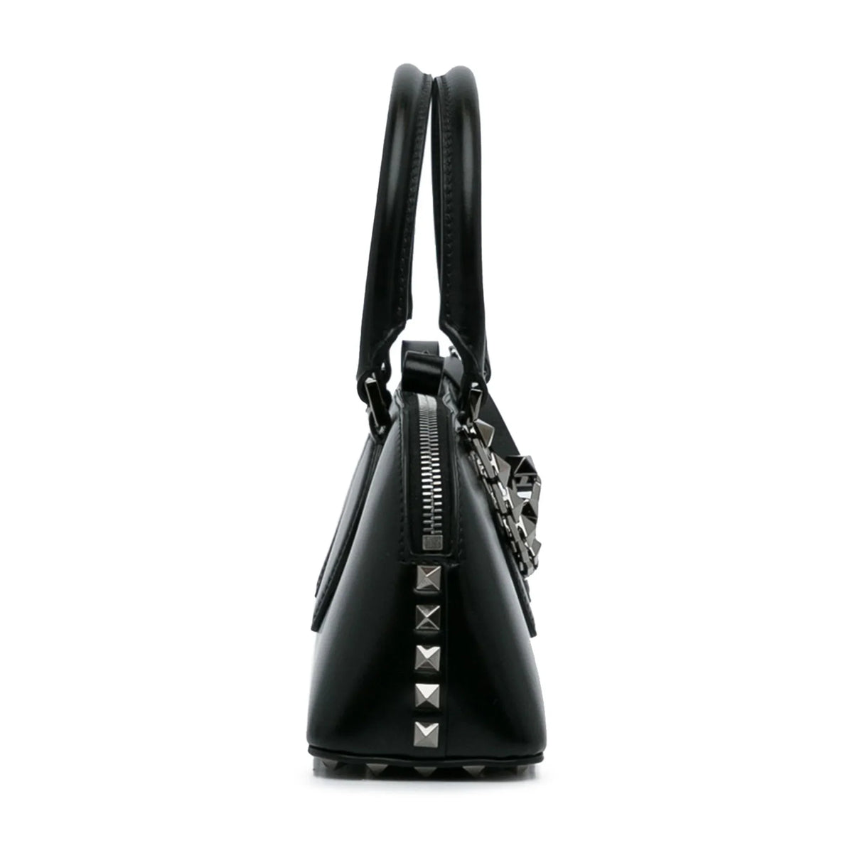 Pre-Owned Authenticated Valentino Rockstud East West Satchel Calf Leather Black Unisex (Good)