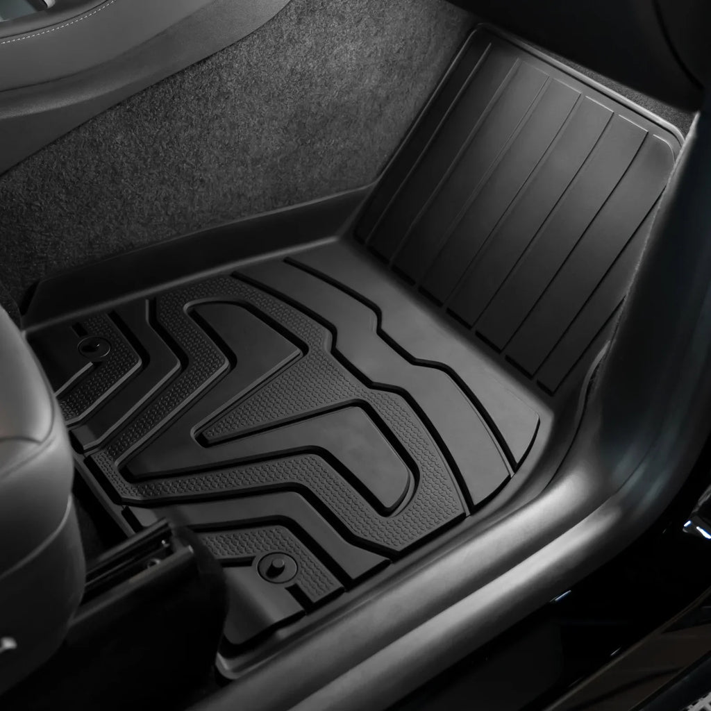 Ikon Motorsports 3D TPE Floor Mats + Trunk Mat Fitting with 2020-2023 Tesla Model Y, All Climate Floor Liners, Front & 2nd Row Full Set Custom Protection Heavy Duty Rear Tray Cargo Mats, Black