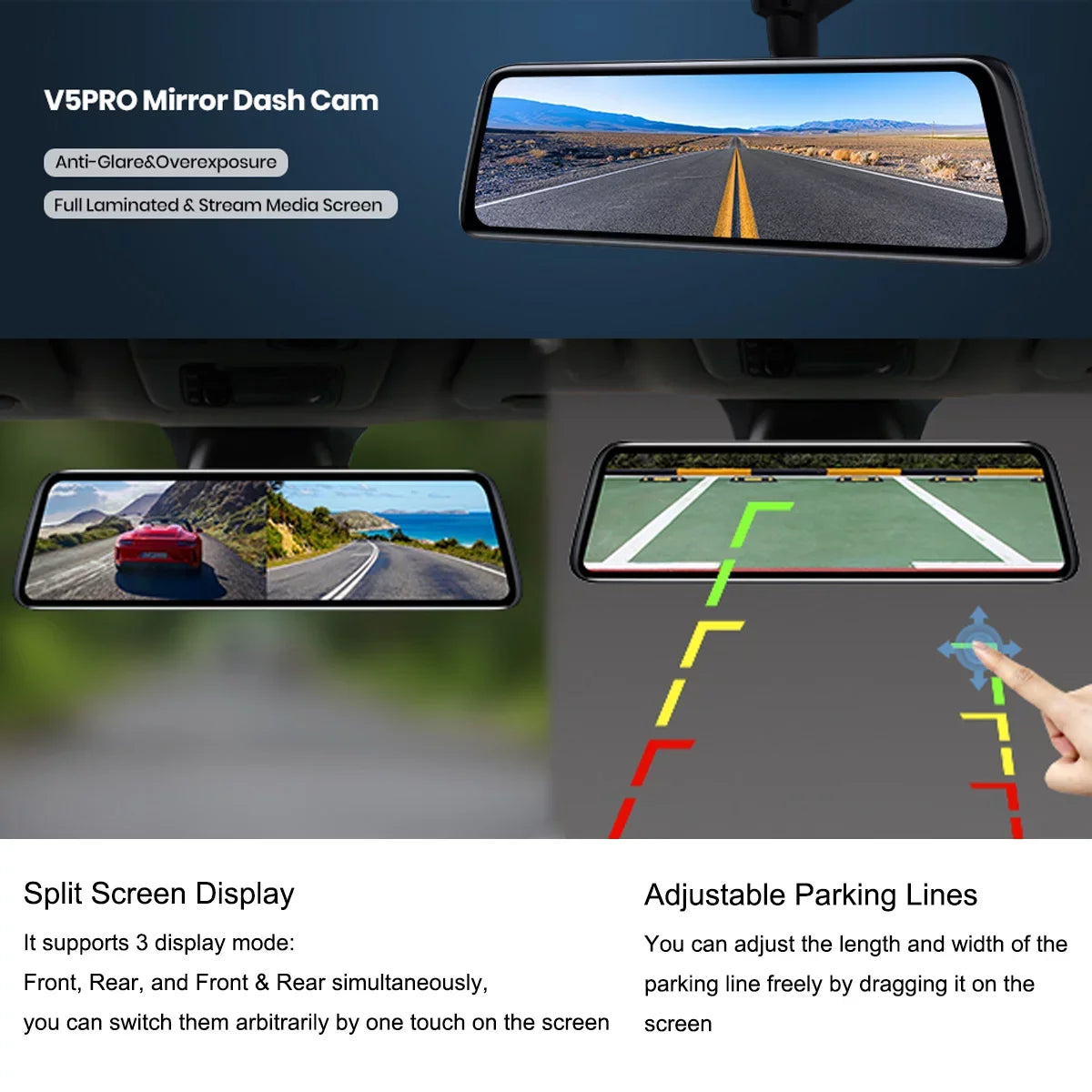 Auto-Vox 9.35inch Smart Mirror Dual Dash Cam Rear View Reverse Backup Camera Full HD Touch Screen Driving Recorder