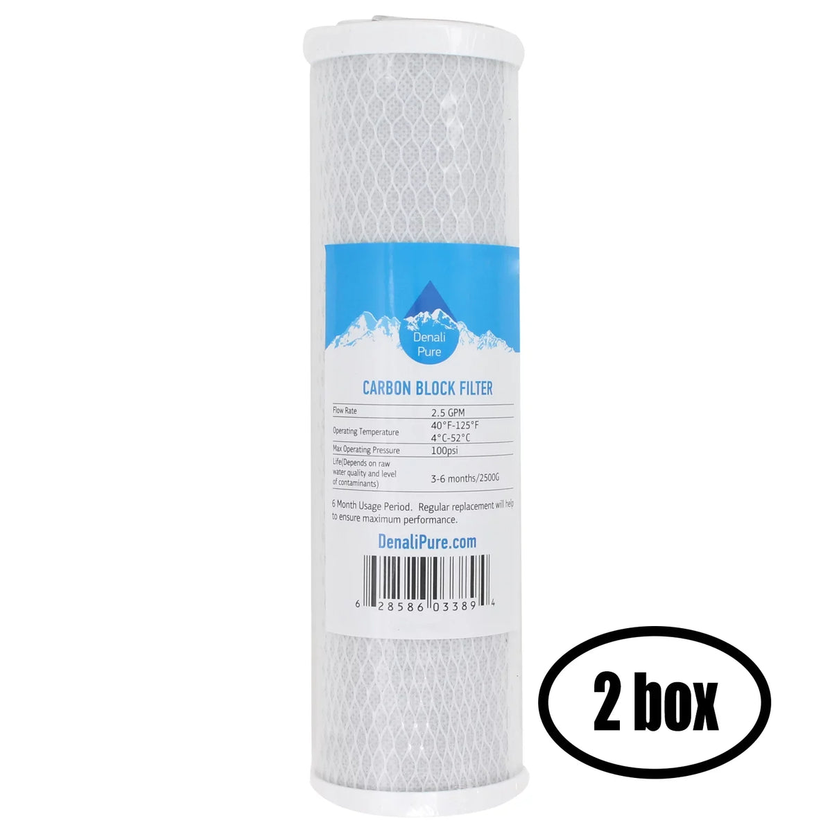 2 Boxes of Replacement for Crystal Quest CQE-CT-00118 Activated Carbon Block Filter - Universal 10 inch Filter for CRYSTAL QUEST Mega Water Filter system - Denali Pure Brand