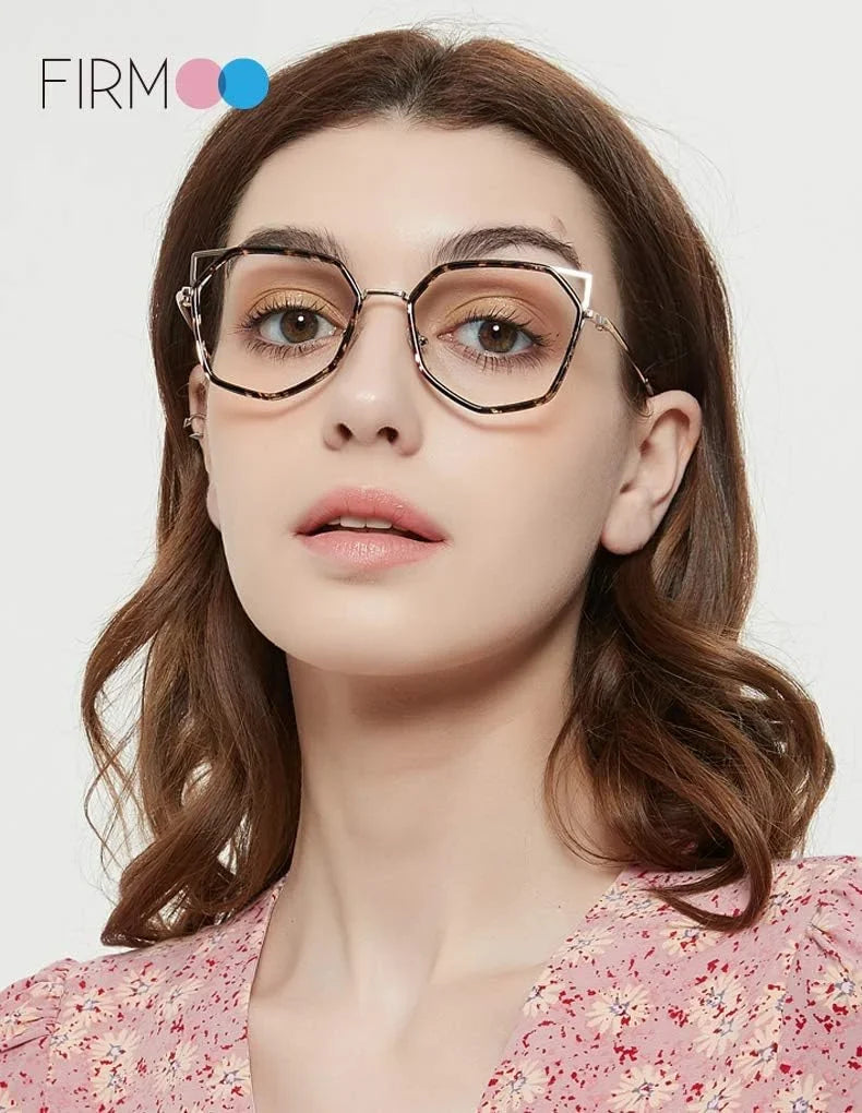 Firmoo Cat Eye Blue Light Blocking Glasses Women, Anti Eye Strain Anti Glare Black Gold Computer Glasses for Digital Screens with UV Protection