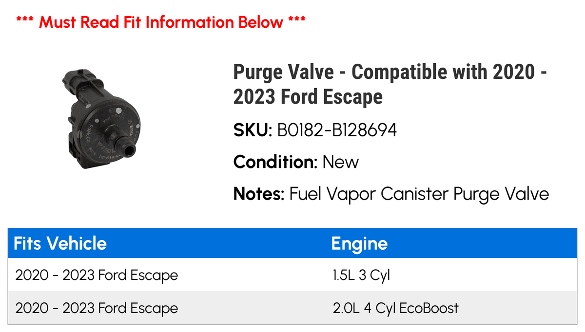 Purge Valve - Matching with 2020 - 2023 Ford Escape 2021 2022