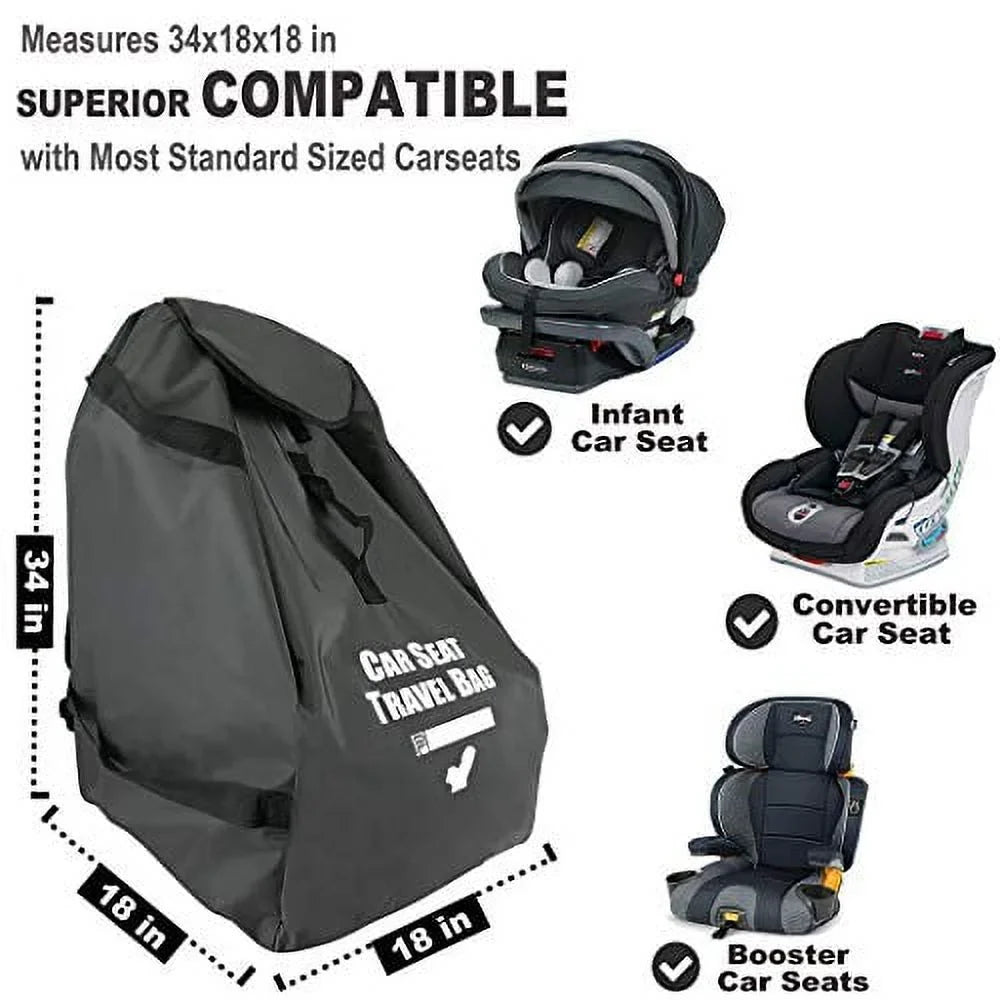 Car Seat Travel Bag for Airplane Gate Check, Fold into Portable Pouch, Grey