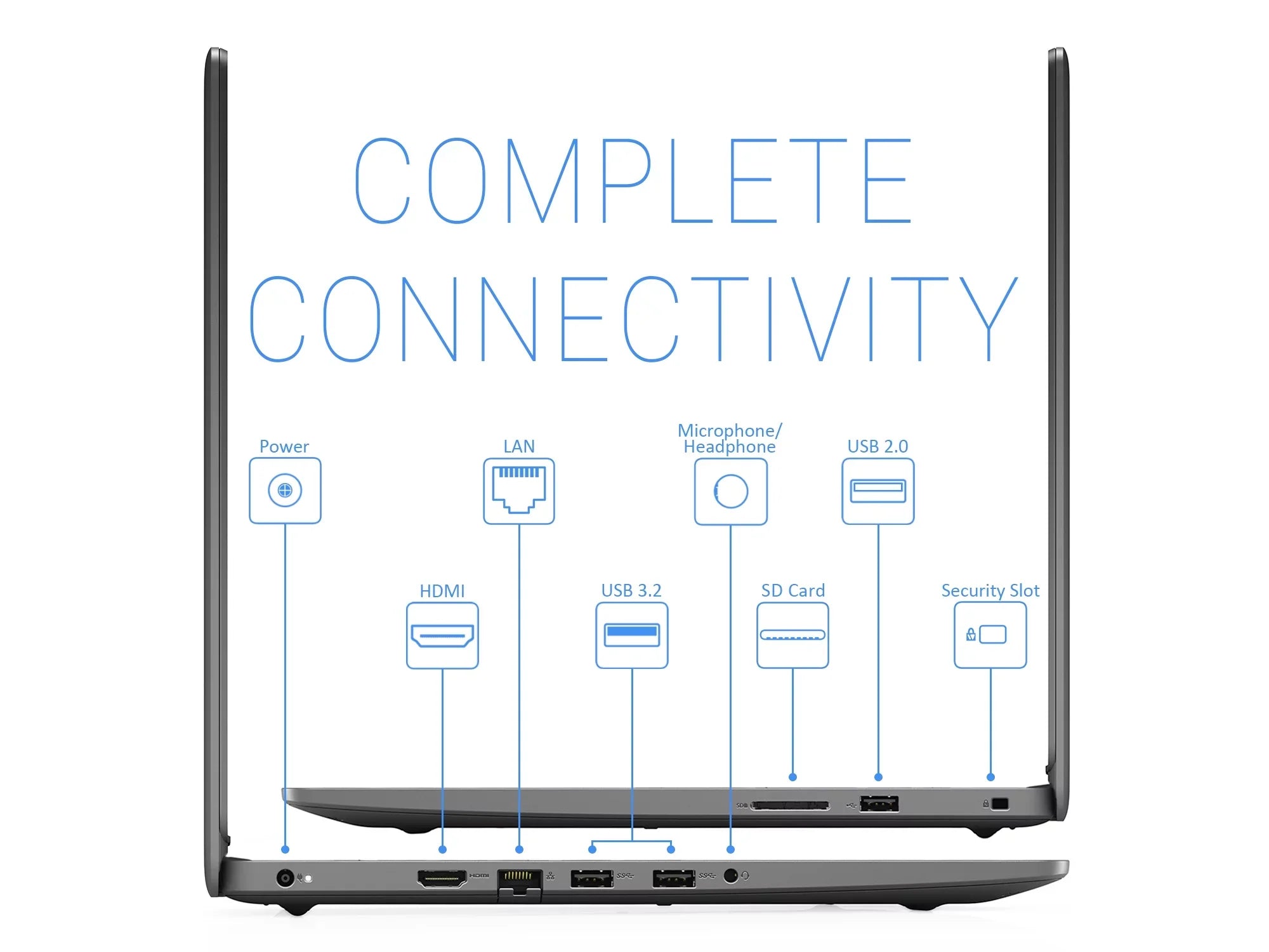 Inspiron 3505 Notebook, 15.6" FHD Display, AMD Ryzen 3 3250U Upto 3.5GHz, 8GB RAM, 128GB NVMe SSD, Vega 3, HDMI, Card Reader, Wi-Fi, Bluetooth, Windows 10 Pro