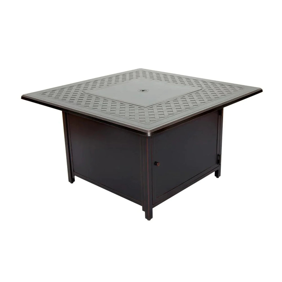 Alfresco Home Heron 42" Square Aluminum Gas Fire Pit Chat Table in Topaz Gray