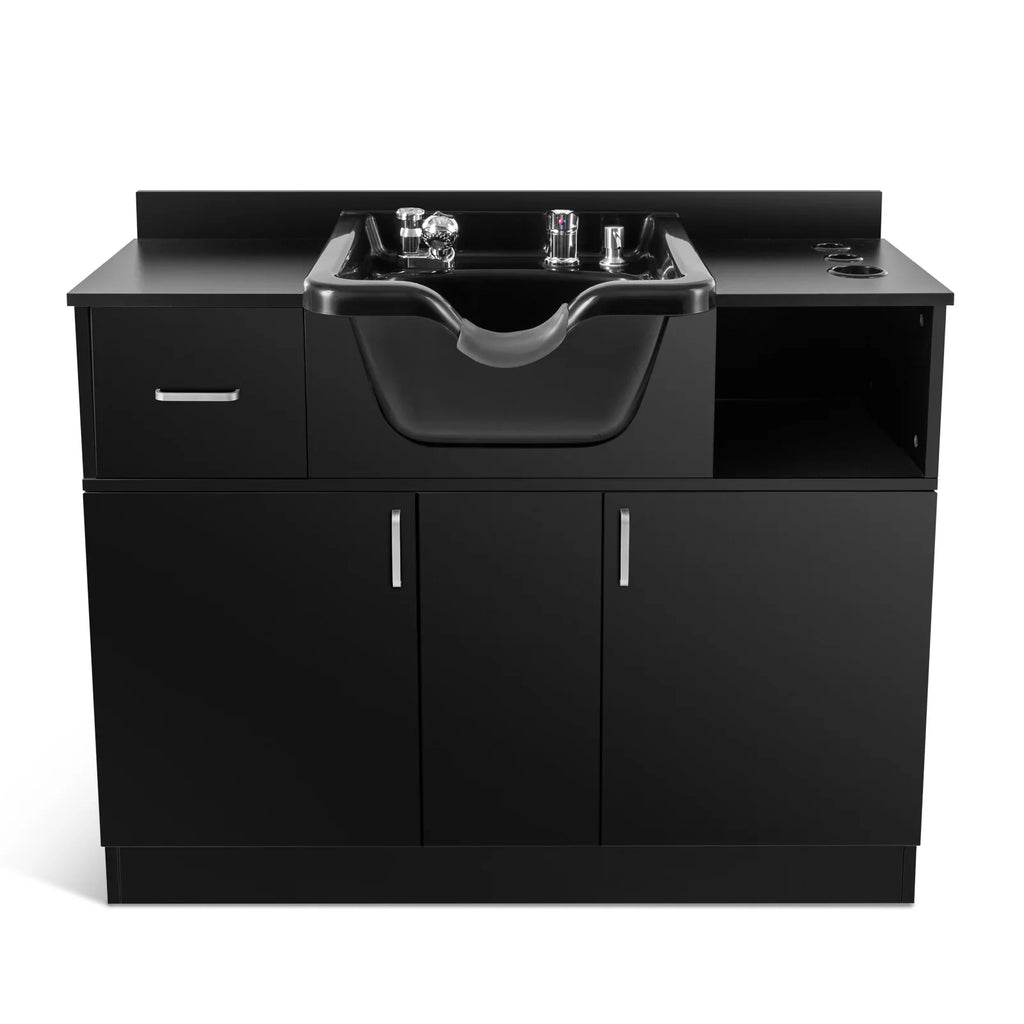 Artist hand Backwash Sink Shampoo Station Hair Salon Beauty with USB,Hair Dryer Holes,P Trap,Drawer(Black)