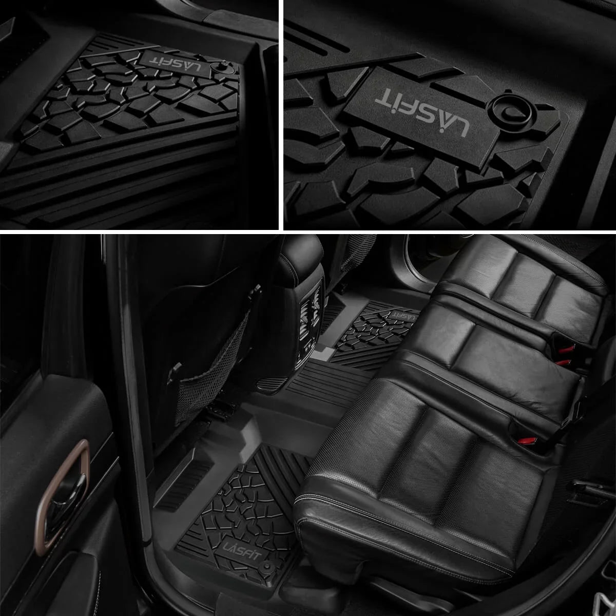 Lasfit Floor Liners for 2013- 2015 Jeep Grand Cherokee （Fit Bench Seating ONLY）,for 2013-2021 Dodge Durango (Fit Bench Seating on 2nd Row only),All Condition Fit TPE Floor Mats Set