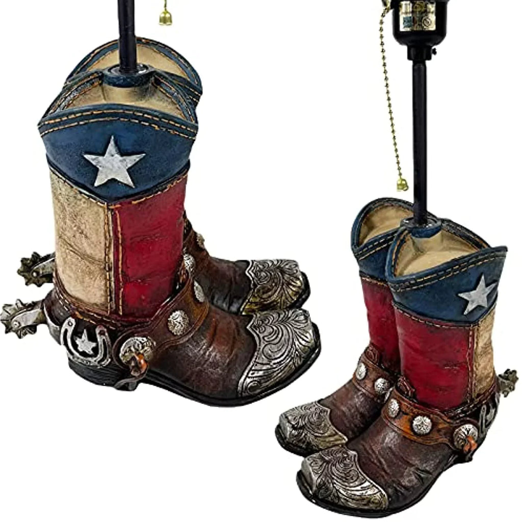 Urbalabs Western Cowboy Double Texas Boot Steel Toe Roper End Table Standing Table Lamp Nightstands Living Room End Tables Lamps for Bedrooms Office (Double Texas Boot)