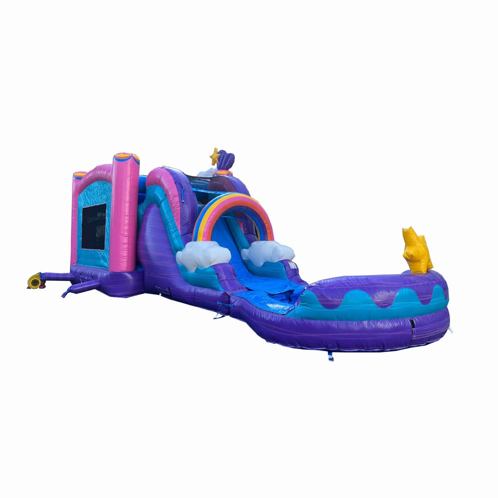 XJUMP Unicorn Inflatable Water Slide Bounce House Combo with Detachable Pool (with Air Blower), Commercial Grade, 100% PVC Vinyl, for Kids and Adults, Basketball Hoop, Outdoor Backyard, Wet Dry