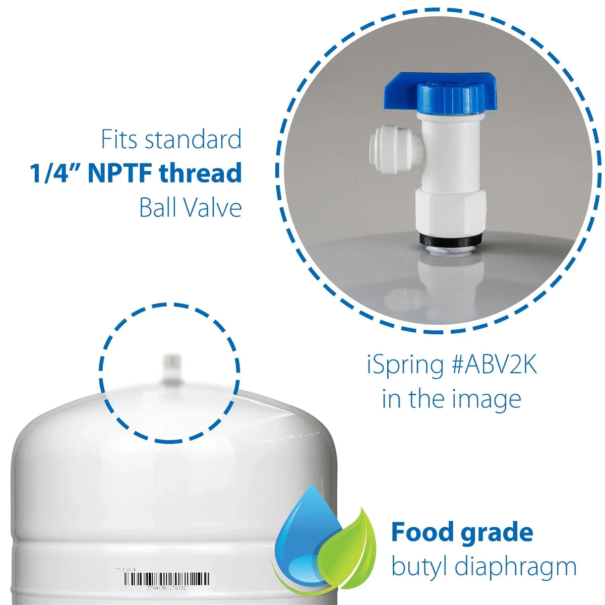 iSpring T55M 5.5 Gallon Residential Pre-Pressurized Water Storage Tank for Reverse Osmosis (RO) Systems