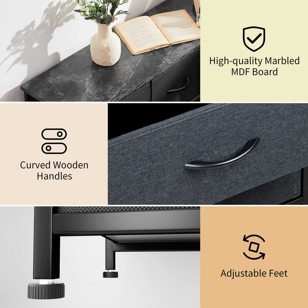 Bigroof 9-Drawer Fabric Dresser, Furniture Storage Tower Cabinet, Organizer for Bedroom, Living Room, Hallway, Closet, Sturdy Steel Frame, Wooden Top, Easy-to-Pull Fabric Bins(Black Grey)
